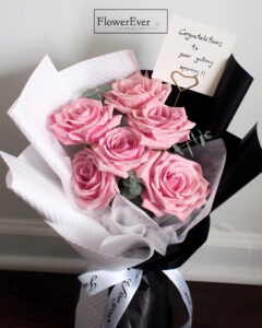 Pink Rose Bouquet in Black & White Floral Paper??12 Stems